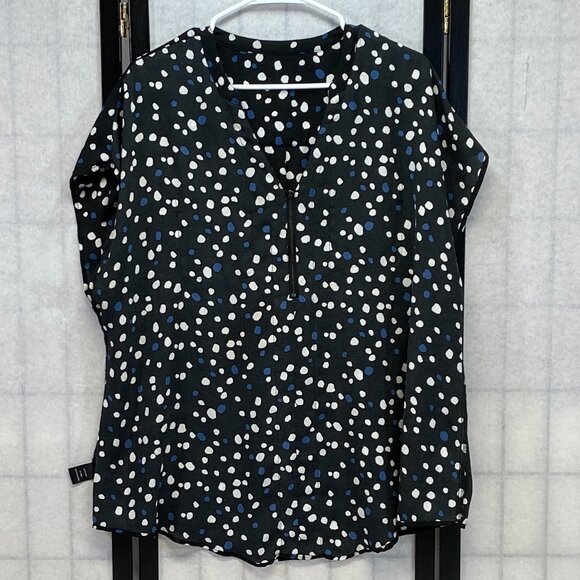 Torrid Sleeveless Zip V Neck Semi Sheer Polka Dot Top Black White Blue 1 - Picture 5 of 14